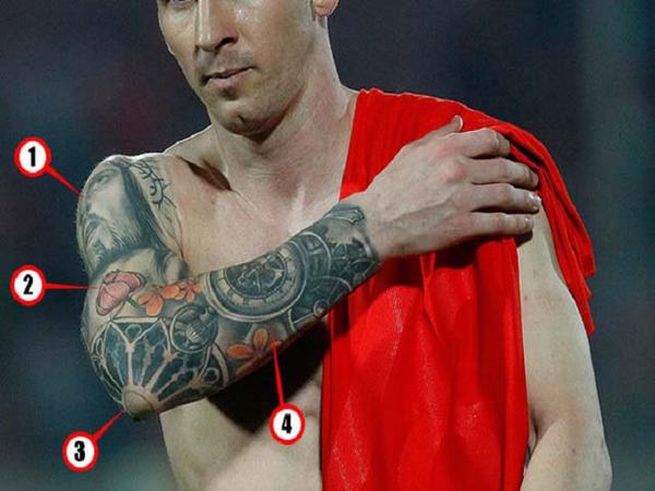 Hình xăm của Messi trên bắp tay phải